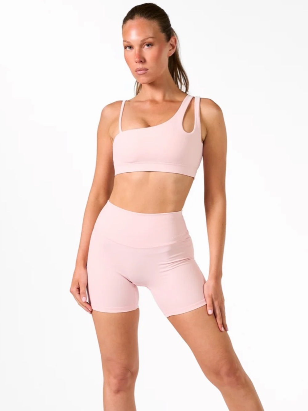 High-Rise Women's Bike Shorts in Light Blush Pink